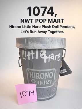 1074, POP MART Hirono Little Hare Plush Doll Pendant, Hirono with Bunny Costume.